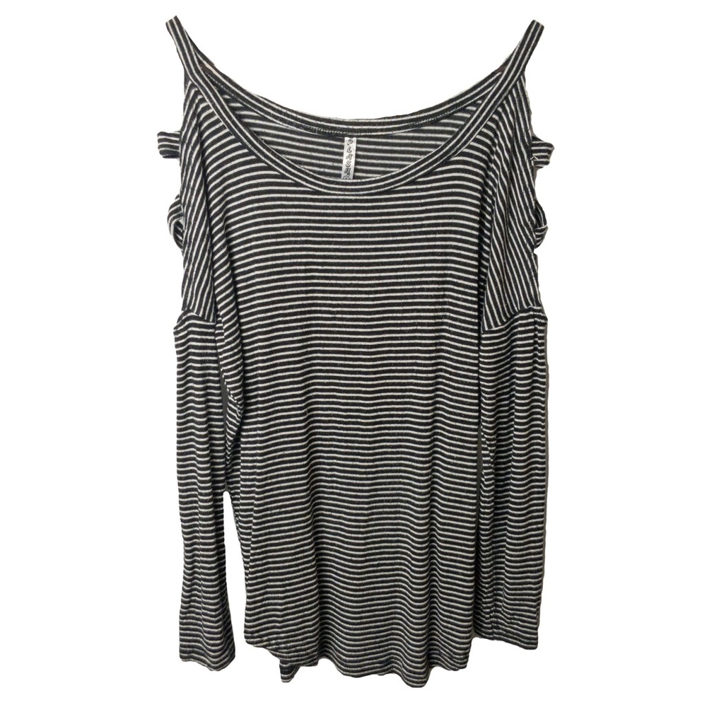 🌸 SPLASH Cold Shoulder Straps Striped Shirt